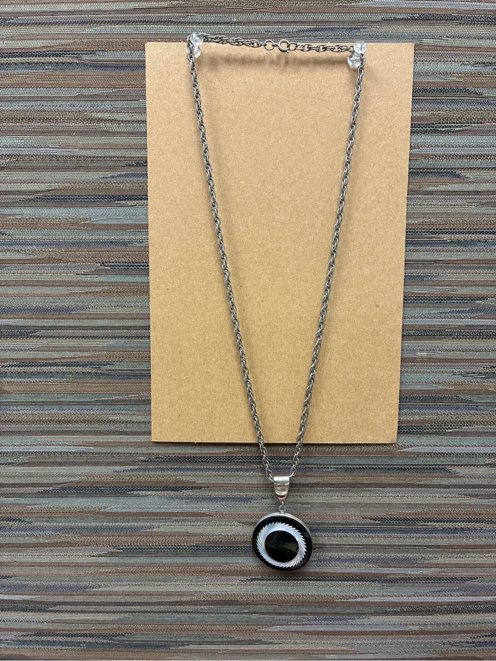 Antique Silver and Black Round Pendant Necklace with locket